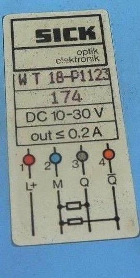 Used SICK OPTIC ELECTRONIC WT18-P1123 SENSOR PHOTOELECTRIC 10-30VDC, WT 18-P1123