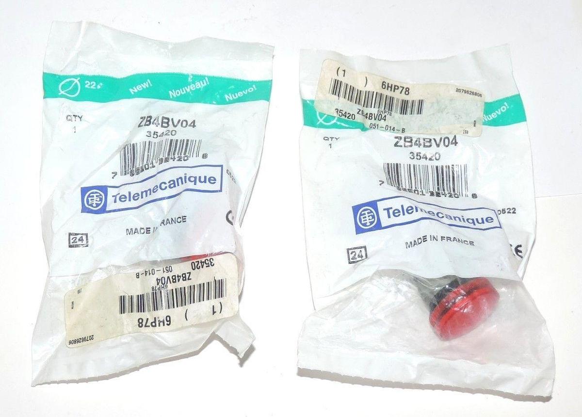 LOT OF 2 NEW TELEMECANIQUE ZB4BV04 RED PILOT LIGHT HEADS ZB4-BV04