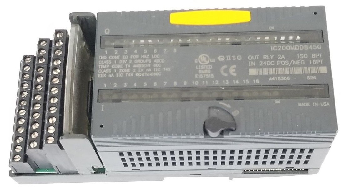 Used GE FANUC IC200MDD845G POWER MODULE 24VDC, 16PT INPUT / 2A, 8PT OUTPUT W/ BASE