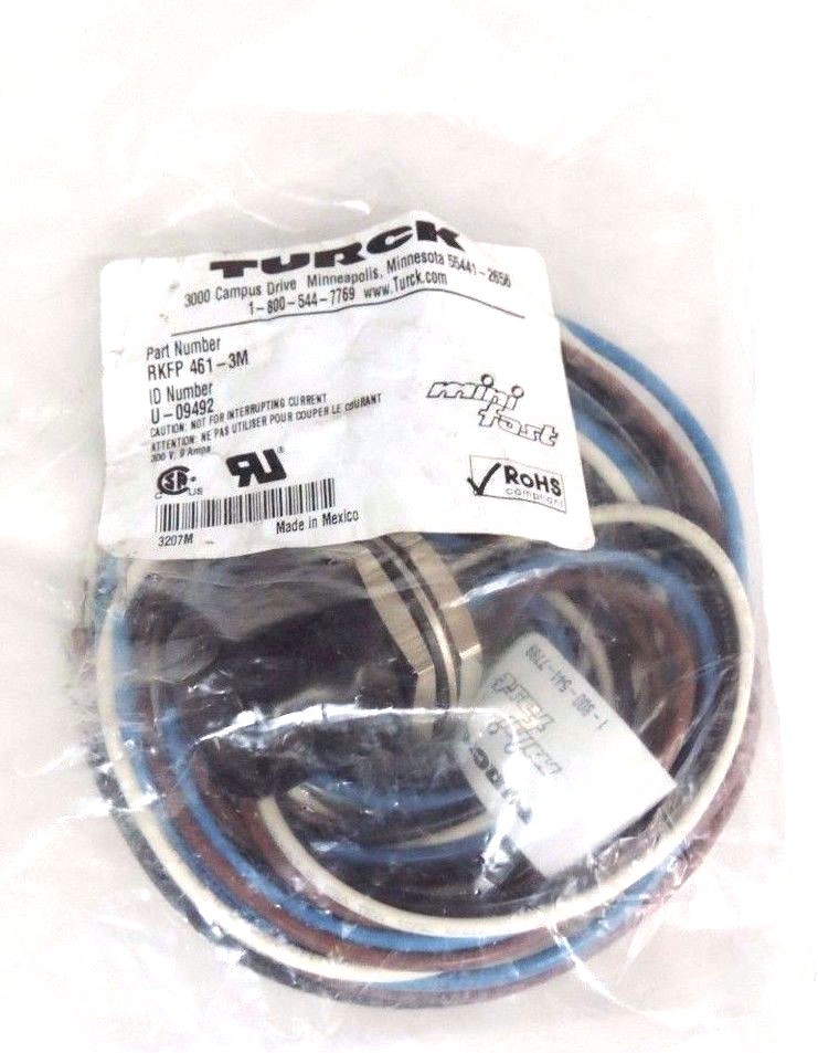 NEW TURCK RFKP 461-3M MINIFAST RECEPTACLE RKFP4613M ID #: U-09492
