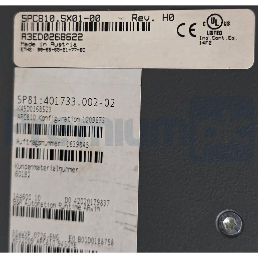 B&R 5P81:401733.002-02 Automation PC 810 System Unit 5PC810.SX01-00 w/5LS182.6-1