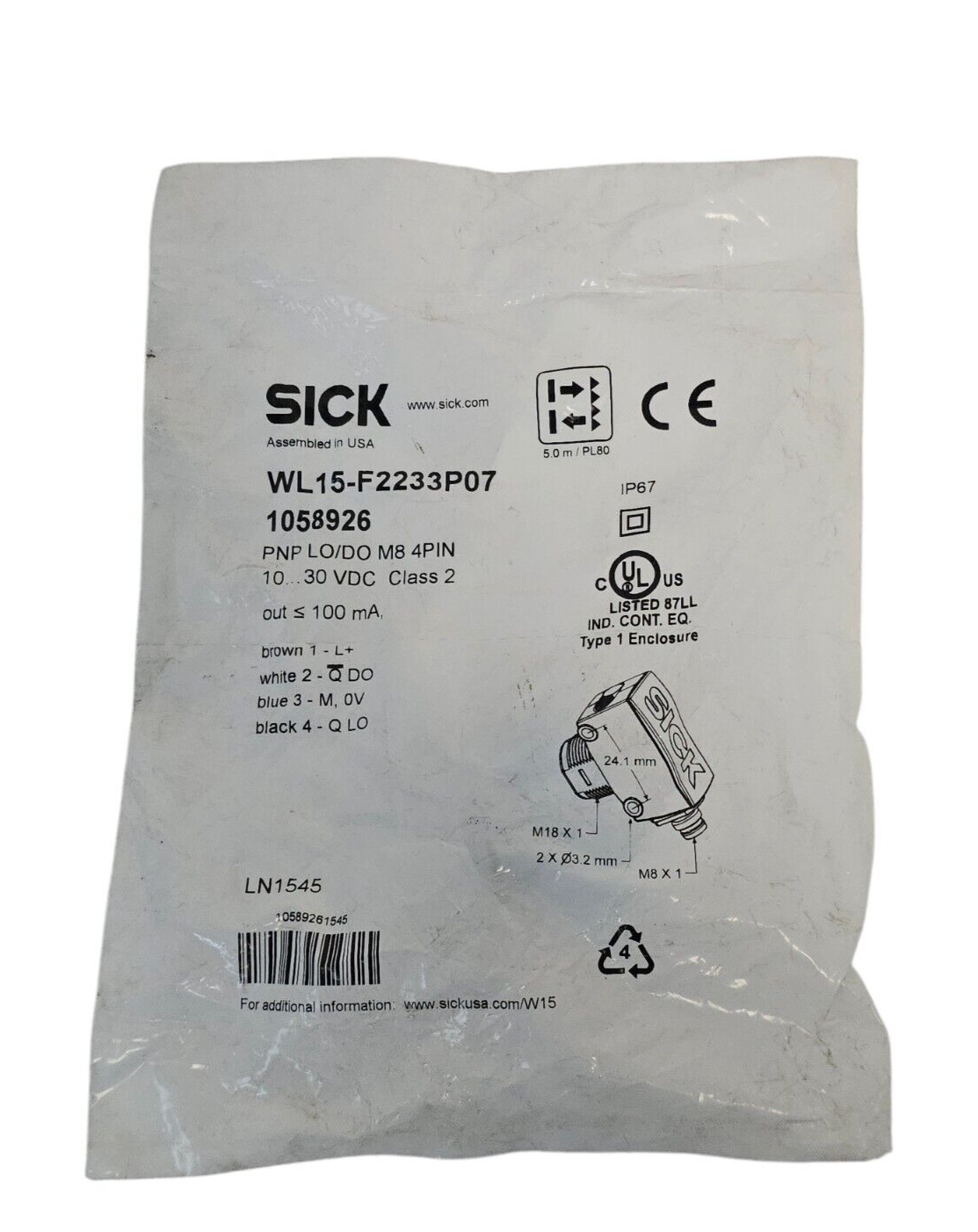 NEW SICK WL15-F2233P07 SENSOR (1058926) WL15F2233P07