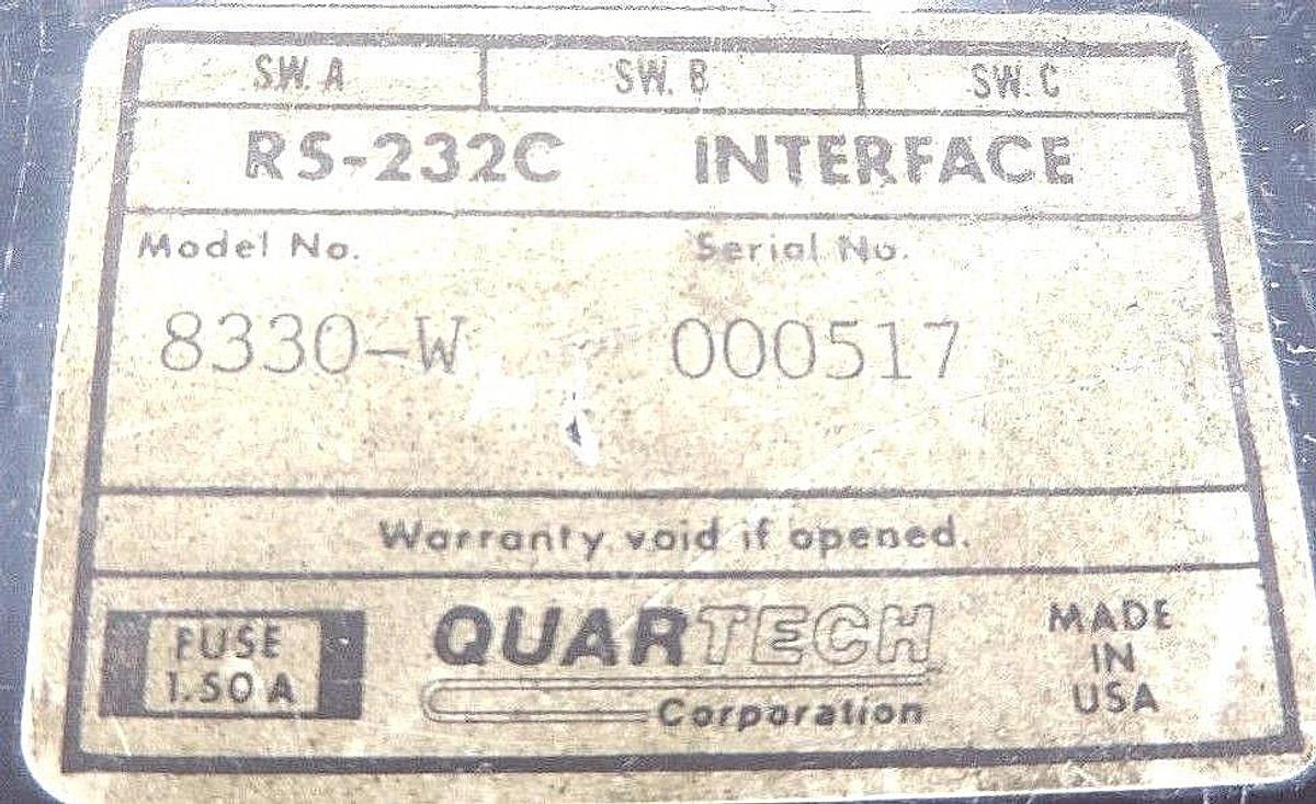 Used QUARTECH 8330-W DATAMATE RS-232C INTERFACE 8330W