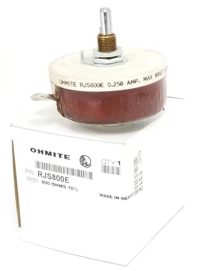 Used NIB OHMITE RJS800E RHEOSTATE POTENTIOMETER, 800OHMS, 50W, 10%