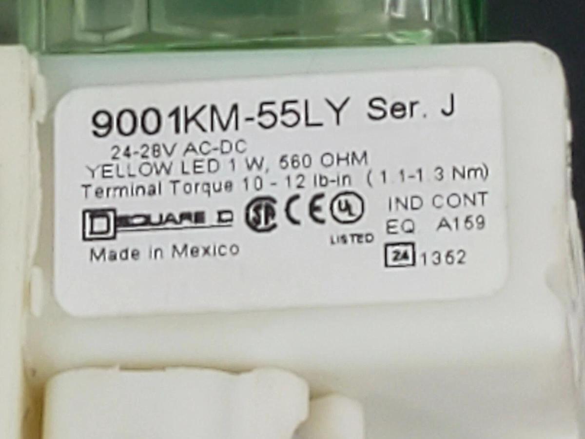 Used SQUARE D 9001KM-55LY PUSH BUTTON LIGHT MODULE SER. J 9001-KA2 SER. K, AMBER LEN
