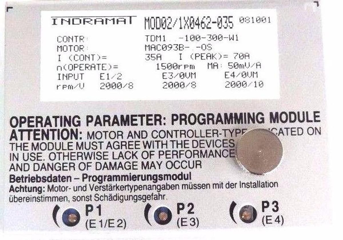 Used NEW INDRAMAT MOD02/1X0462-035 MODULE 1500RPM, 50MV/A, MOD021X0462035