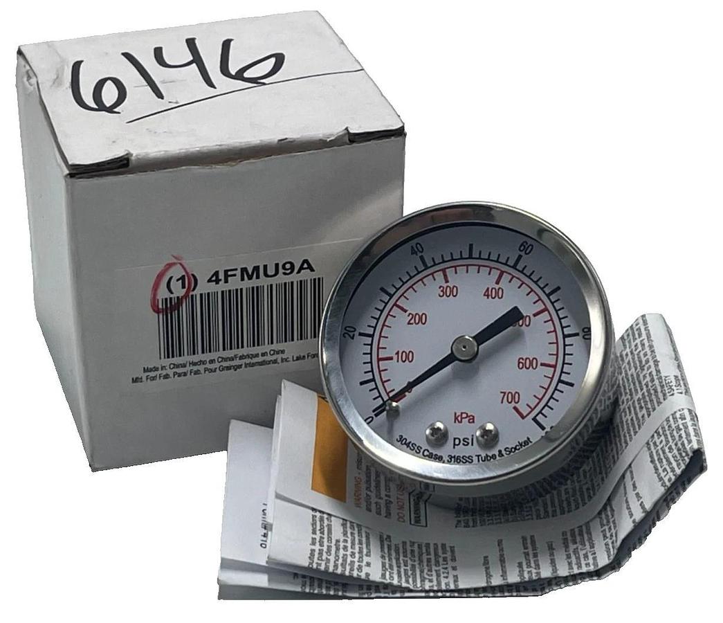 PRESSURE GAUGE 4FMU9A 0 psi / Hg to 100 psi 2" Dial, 1/4 in NPT Male, Dual