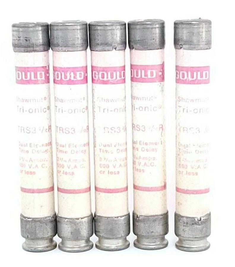 Used LOT OF 5 GOULD SHAWMUT TRS3 2/10R TRI-ONIC DUAL-ELEMENT FUSES 600V 3 2/10A