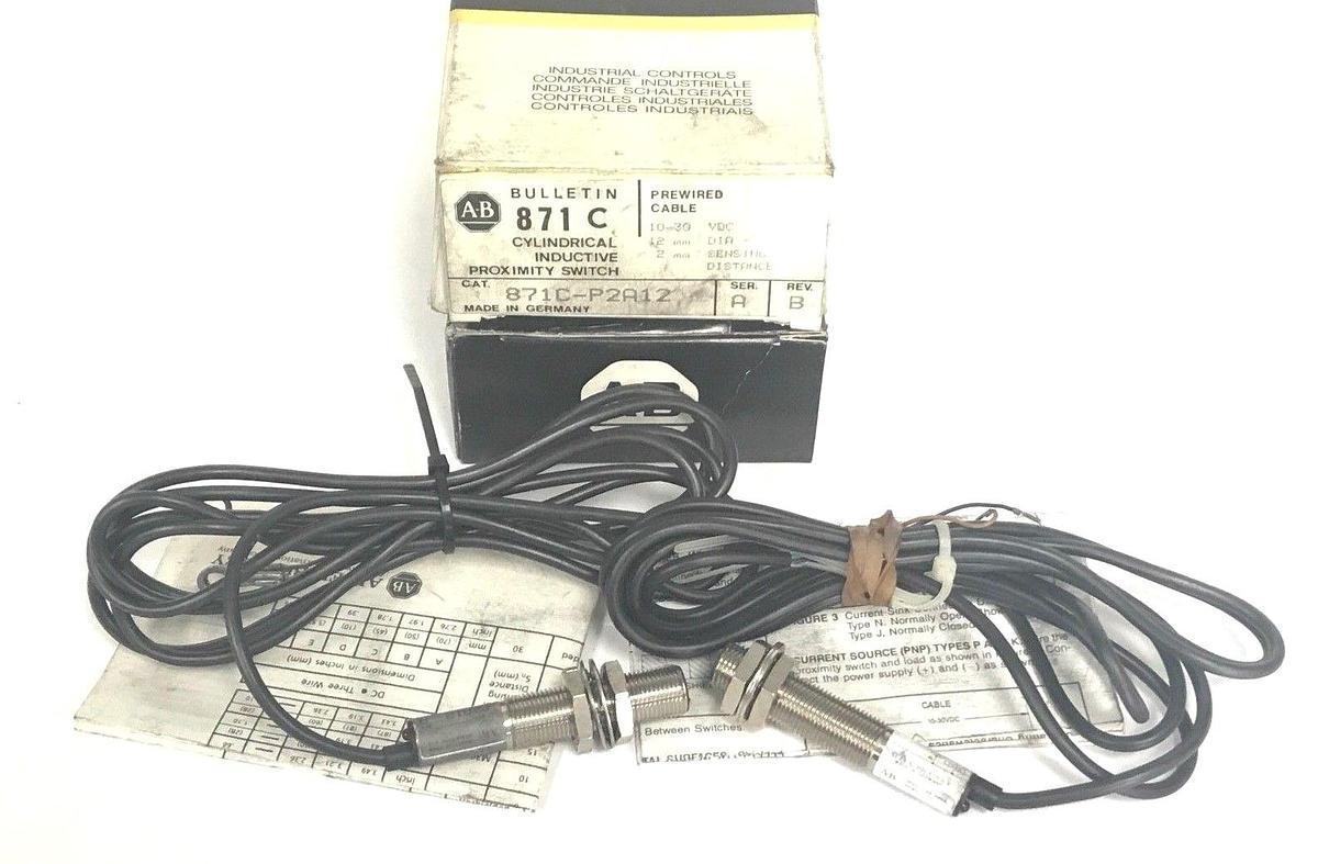 Used LOT OF 2 NEW ALLEN BRADLEY 871C-P2A12 CYLINDRICAL INDUCTIVE PROXIMITY SWITCH
