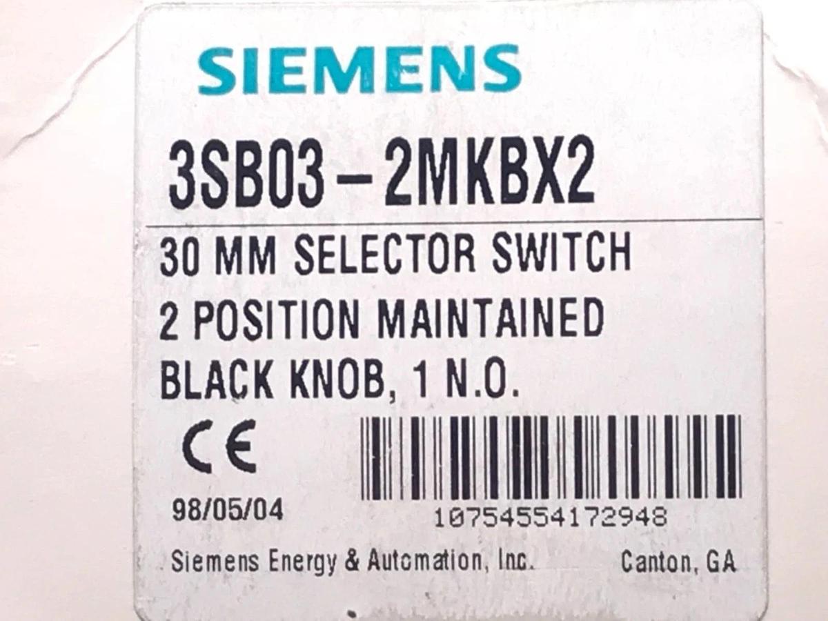Used NIB SIEMENS 3SB03-2MKBX2 SELECTOR SWITCH, 30MM, 2 POSITION, 1 N.O., 3SB032MKBX2