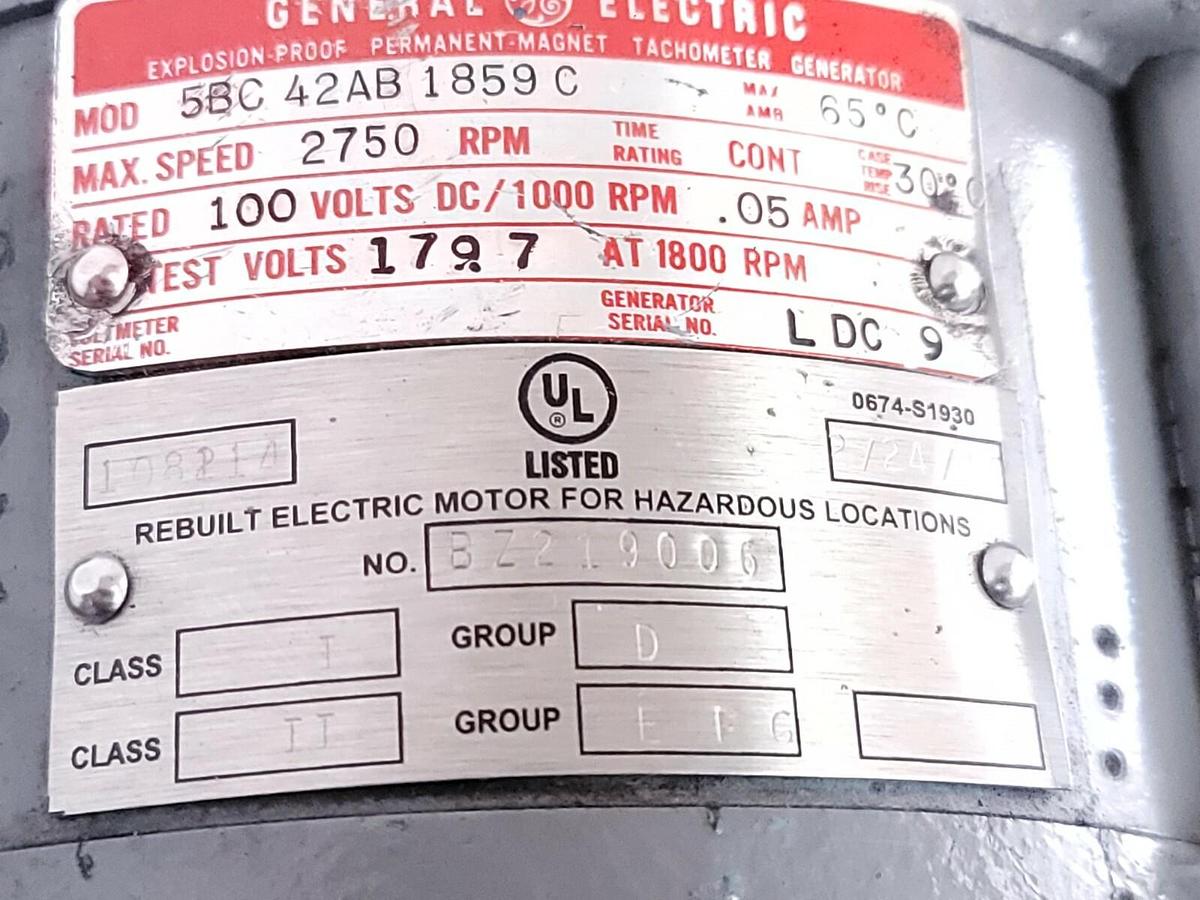 Used NEW GENERAL ELECTRIC 5BC42AB1859C TACHOMETER GENERATOR 2750 RPM
