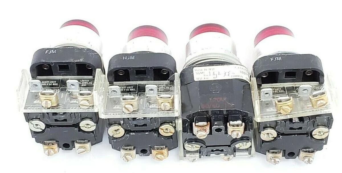Used (4) ALLEN BRADLEY 800T-PT16 PUSHBUTTONS RED SER. N W/ 120V COIL & 800T-XA SER. C