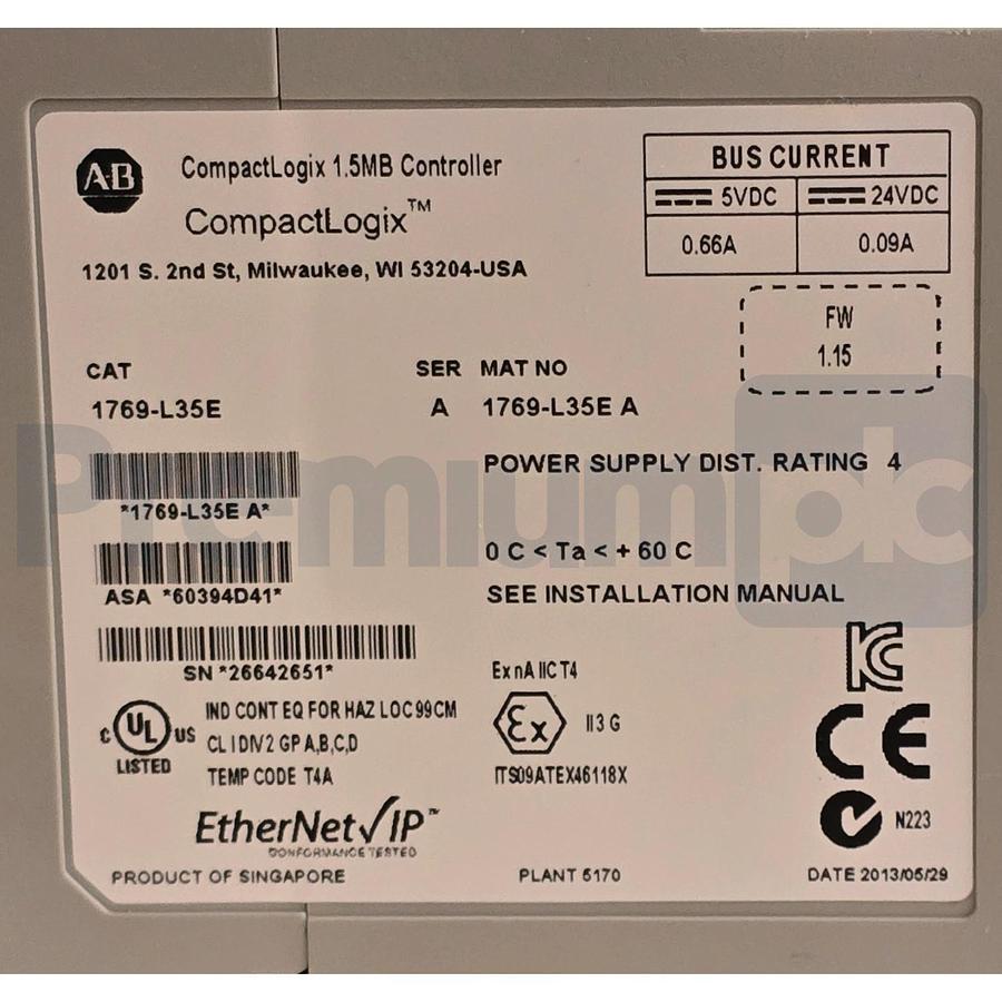 Allen-Bradley 1769-L35E /A CompactLogix 1.5MB Controller FW 1.15 ENet/IP NSNP