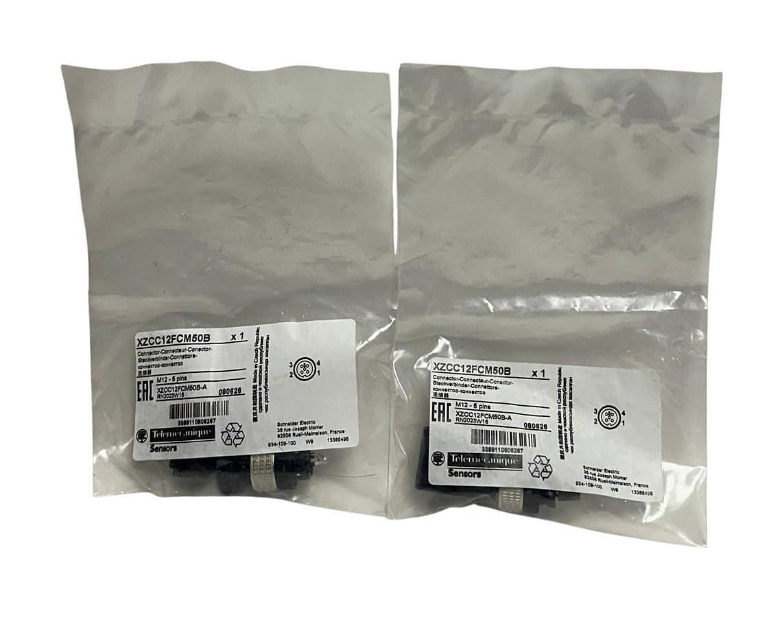 Used 2 TELEMECANIQUE XZCC12FCM50B OsiSense ELBOWED CONNECTORS M12 5-PIN NSFS
