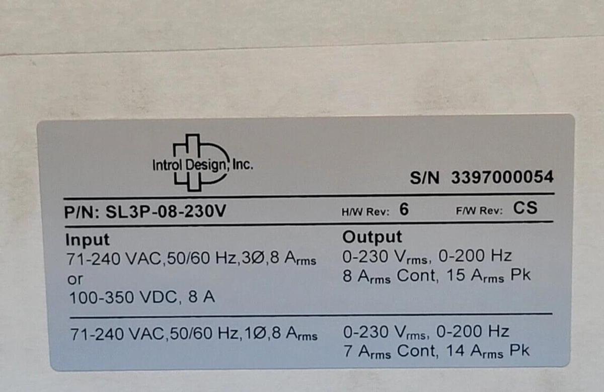 Used NEW INTROL DESIGN SL3P-08-230V SL3 ServoLoc 3 SERVO CONTROLLER SL3P08230V NSMP