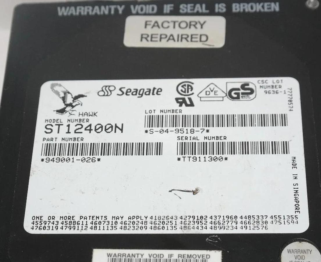 Used SEAGATE HAWK ST12400N HARD DRIVE P/N: 949001-026