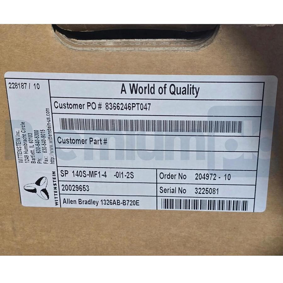 Wittenstein Alpha SP140S-MF1-4-0I1-2S Gearbox 4:1 for Allen Bradley 1326AB-B720E