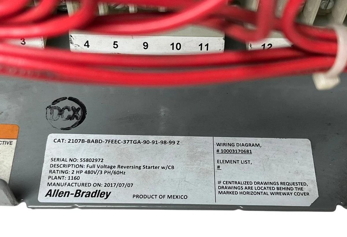Used Allen Bradley 2107B-BABD-7FEEC Centerline 2100 MCC Bucket Size 1 Reversing