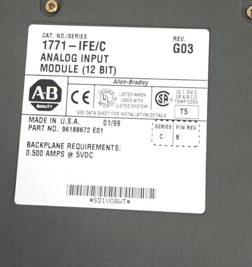 Used ALLEN BRADLEY 1771-IFE/C ANALOG INPUT MODULE REV. G03 SER. C F/W REV. B