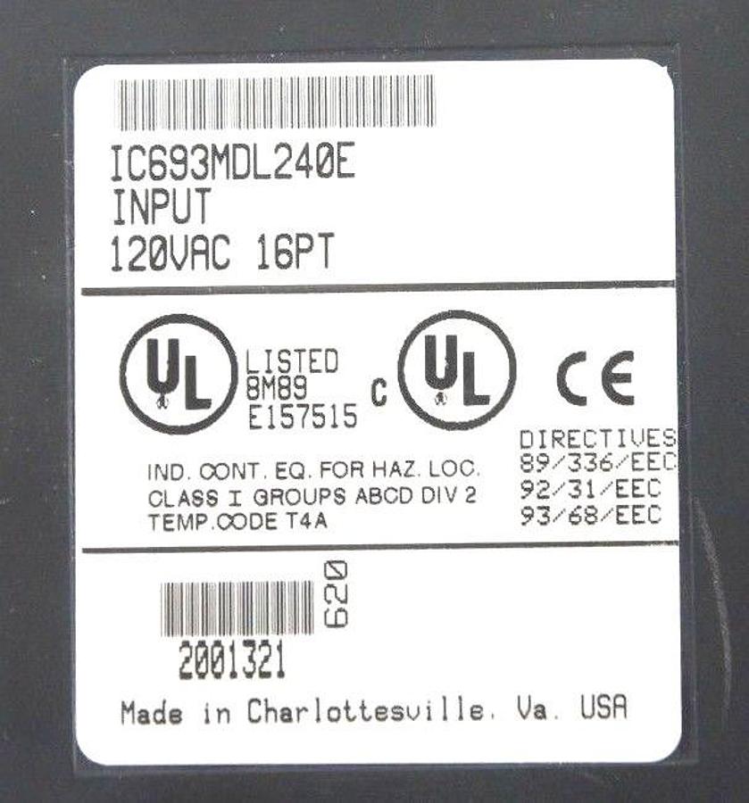 Used GE FANUC IC693MDL240E INPUT MODULE 120VAC INPUT 16PT MISSING DOOR & LENS