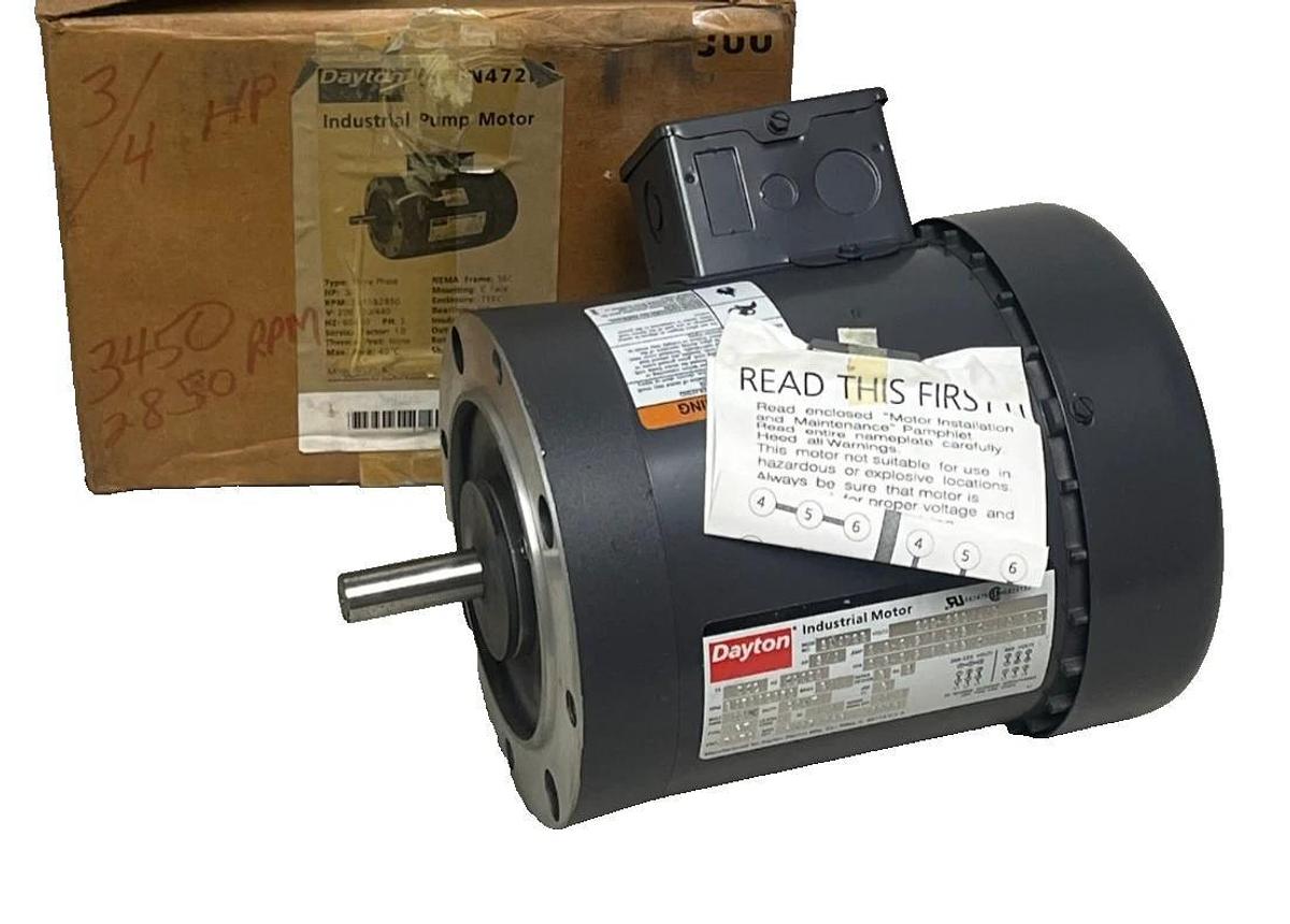 Dayton 3N472B AC Motor | 3/4 HP 3450 RPM | 3-Phase 208-220/440V | 56C TEFC
