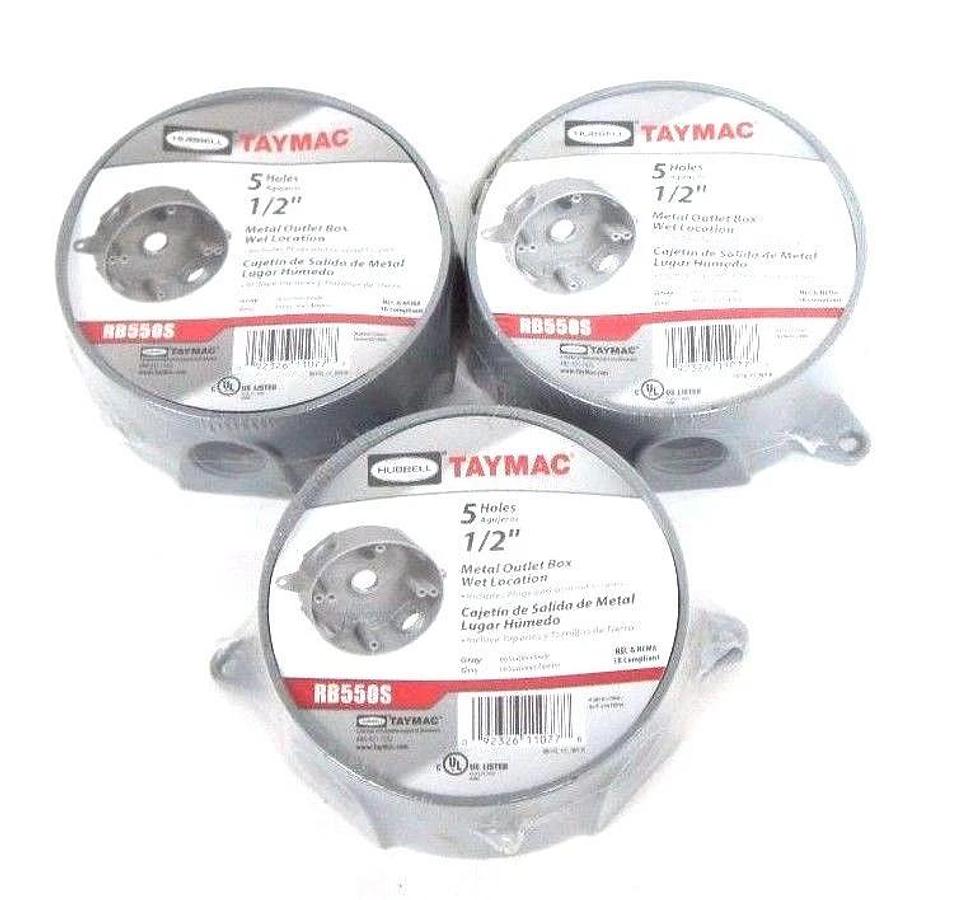 Used LOT OF 3 NEW HUBBELL TAYMAC RB550S METAL OUTLET BOXES 5 HOLES 1/2" NPT