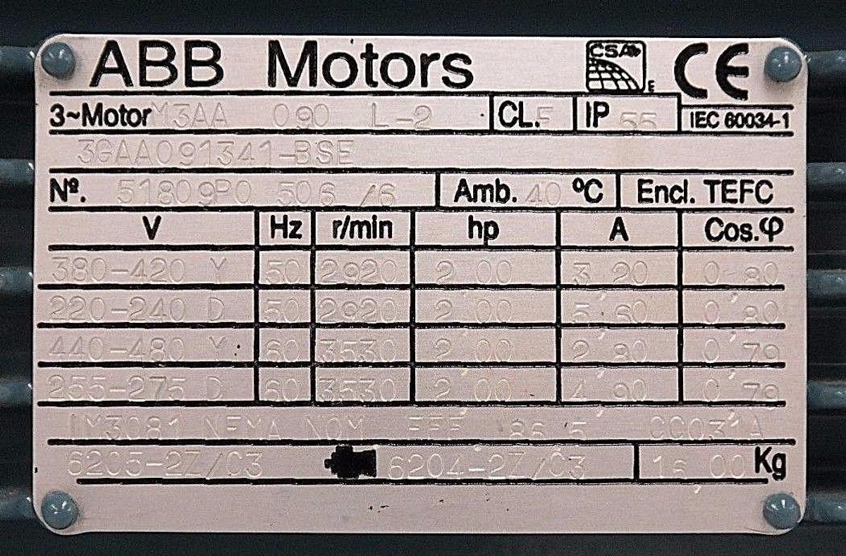 Used NIB ABB 3GAA091341-BSE FLANGE MOUNTED MOTOR 3GAA091341BSE