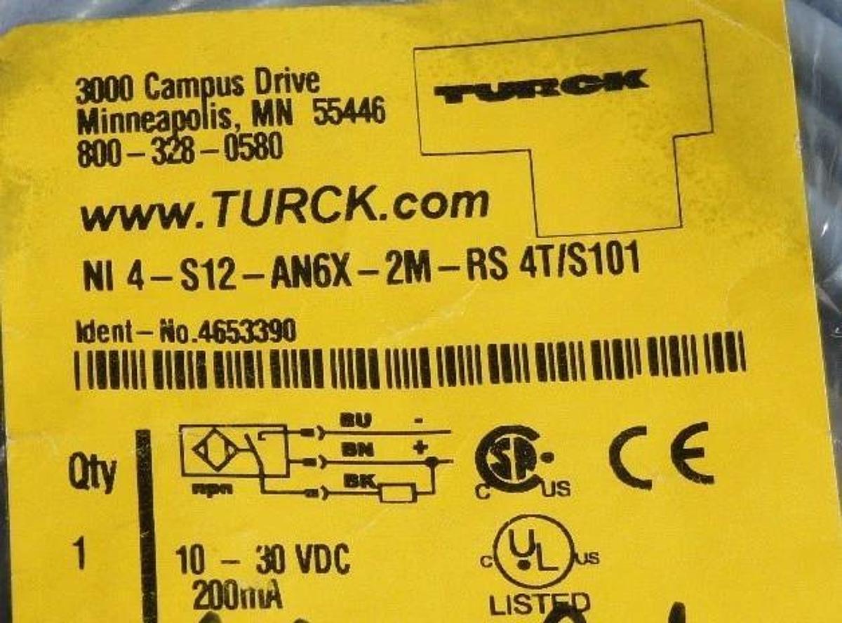Used NIB TURCK NI4-S12-AN6X-2M-RS4T/S101 SENSOR CABLE 4653390 NI4S12AN6X2MRS4TS101