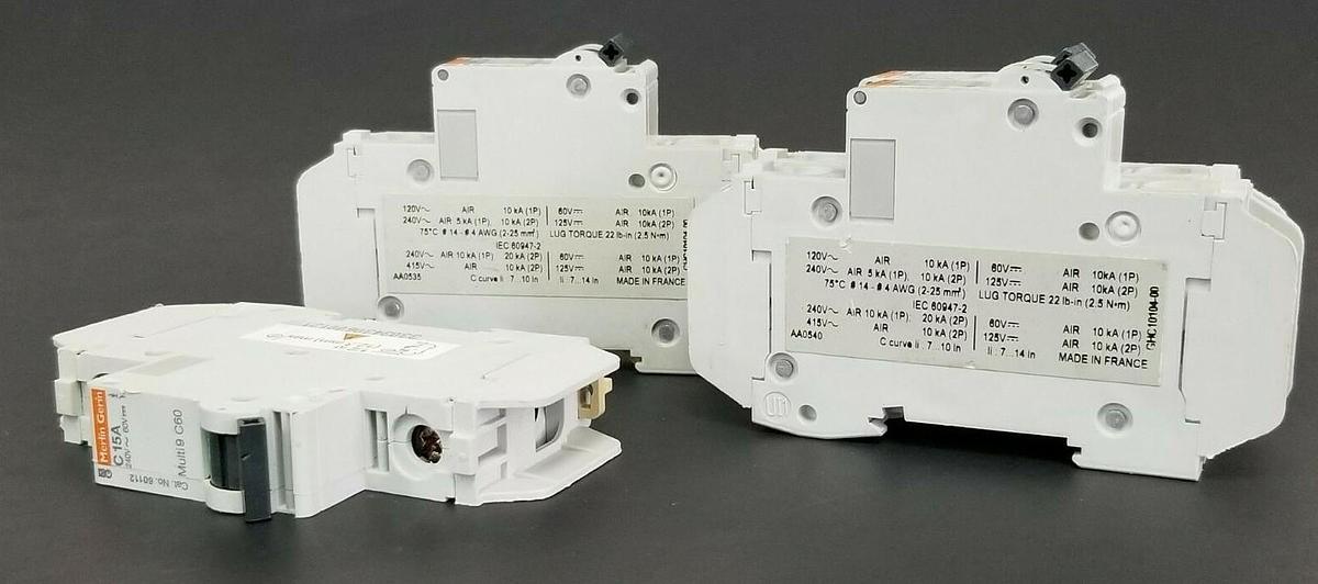 Used LOT OF 4 MERLIN GERIN CAT. NO. 60112 MULTI9 C60 CIRCUIT BREAKERS C15A 240V/60V