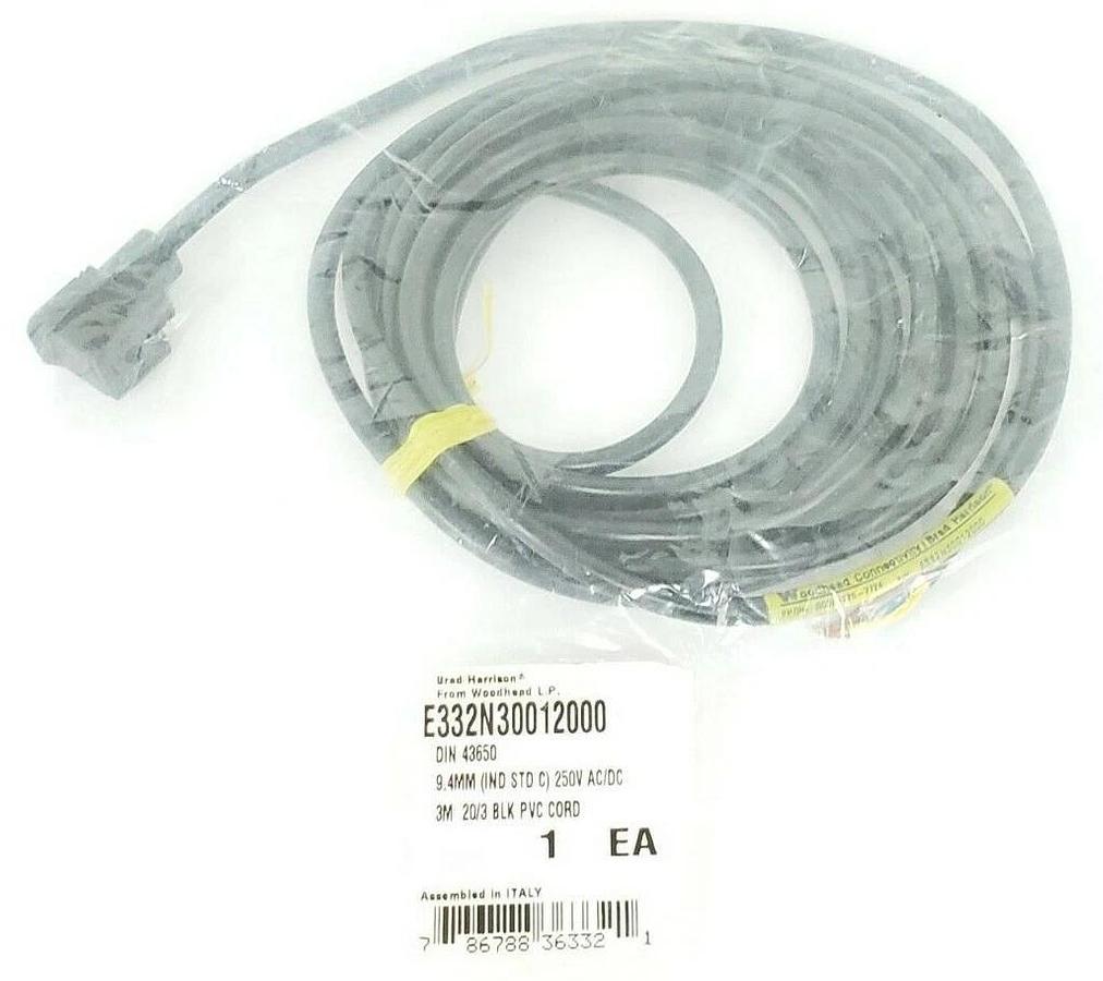 Used NEW BRAD HARRISON E332N30012000 DIN 43650 9.4MM (IND STD C) 250V AC/DC 3M 20/3