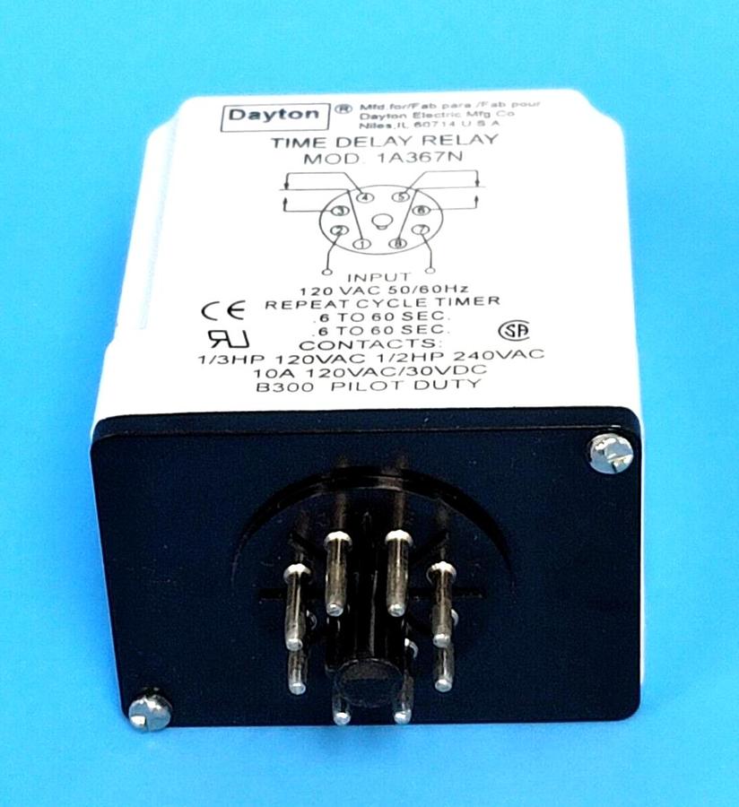 Used DAYTON 1A367N TIME DELAY RELAY .6 TO 60 SEC.