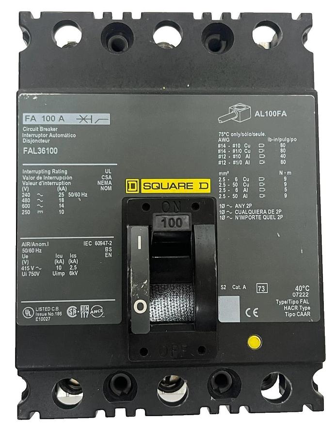 SQUARE D FAL26100 Circuit Breaker | 100A 2P 600V w/ Screws , NSMP
