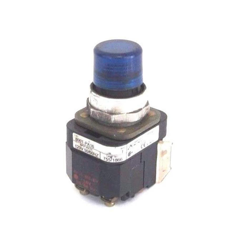 Used ALLEN BRADLEY 800T-PA16 PUSHBUTTON BLUE SER. T W/ 800T-XA SER. D CONTACT