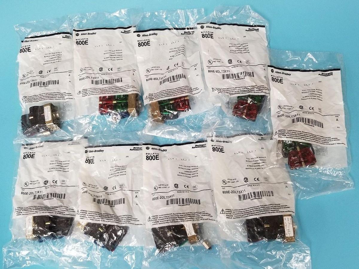 Used LOT OF 9 NEW ALLEN BRADLEY 800E-2DLT3X11 FULL VOLTAGE MODULES SER. A