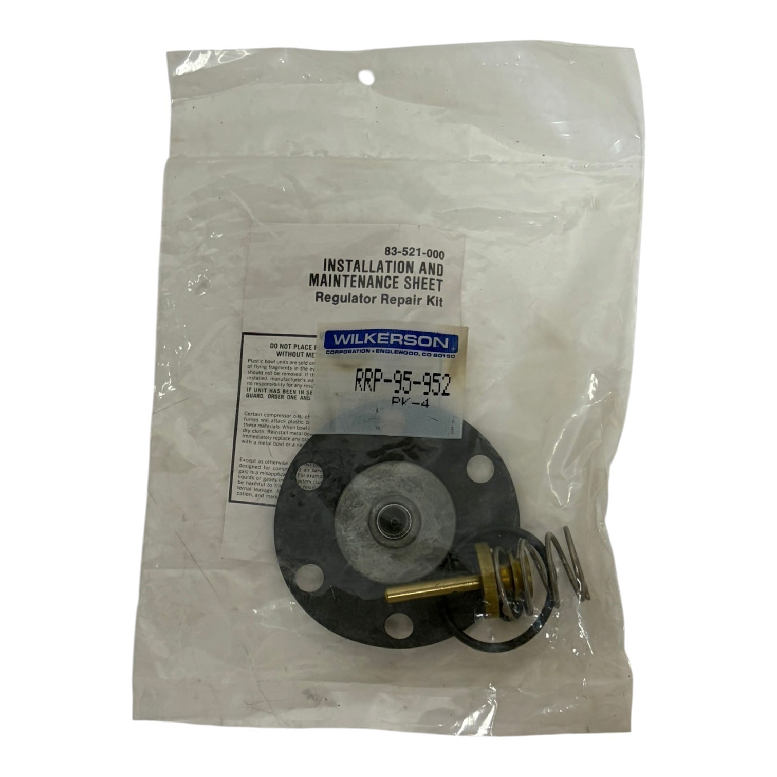Wilkerson RRP-95-952 Regulator Repair Kit for R26 Series Units - New Sealed