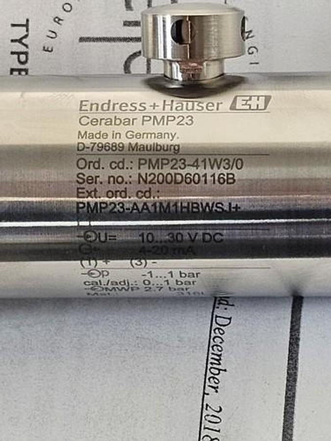 Used NIB ENDRESS + HAUSER CERABAR PMP23 PRESSURE TRANSMITTER PMP23-41W3/0