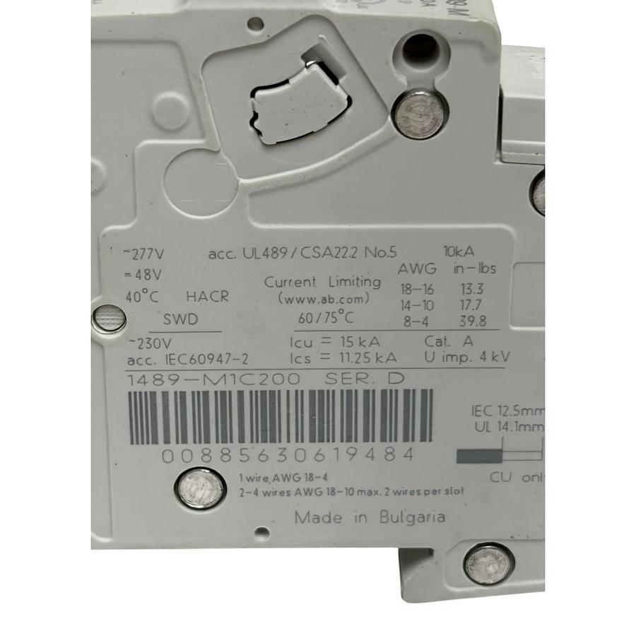 Used LOT OF 2 Allen Bradley 1489-M1C200 1 Pole 20A Circuit Breaker Series D UL489