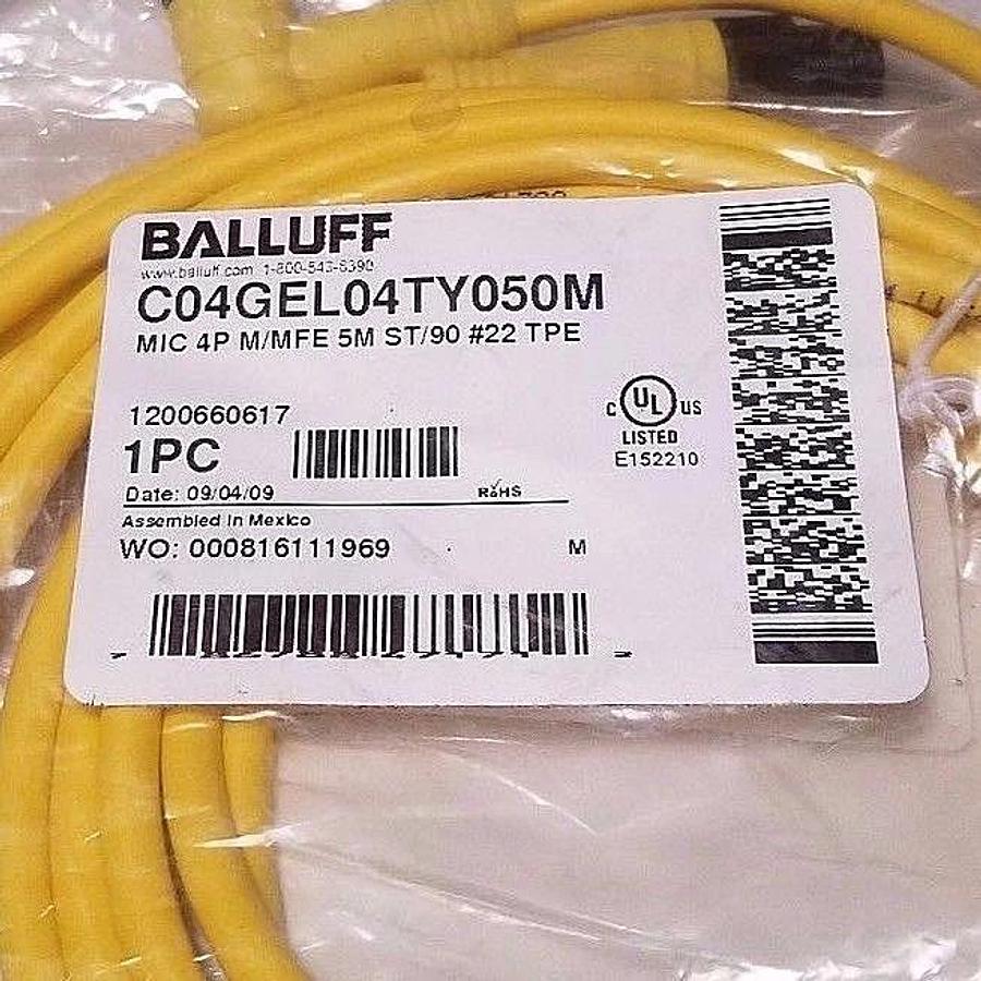 Used NEW BALLUFF C04GEL04TY050M CABLE MIC 4P M/MFE 5M ST/90 #22 TYPE 1200660617