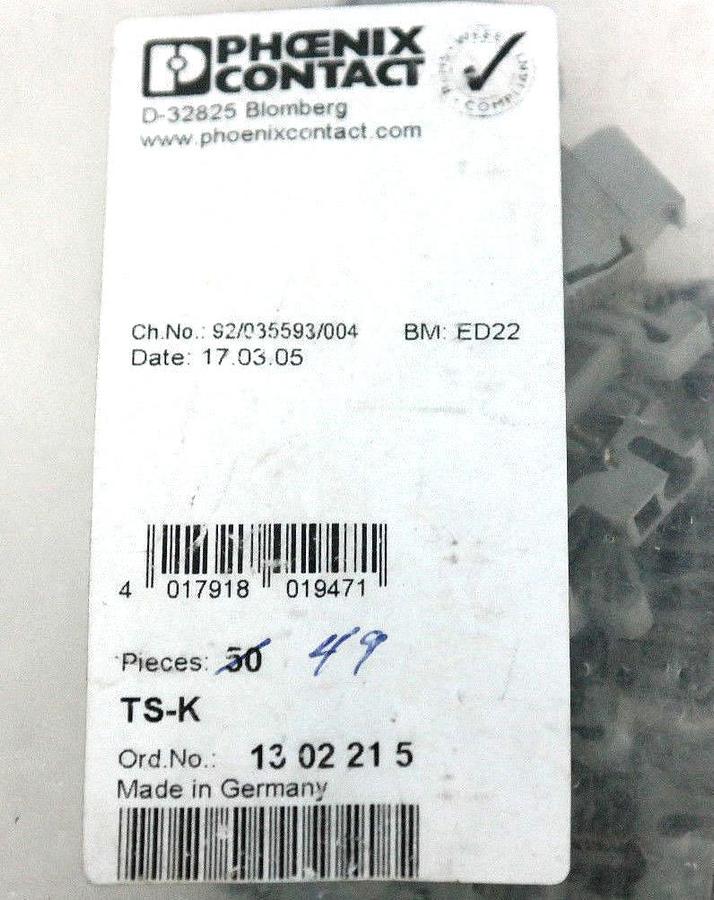 Used LOT OF 9 NEW PHOENIX CONTACT TS-K SEPARATING PLATES 1302215