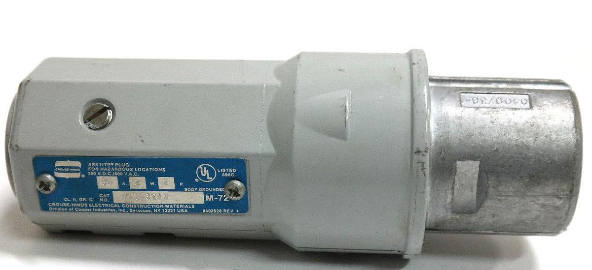 Used CROUSE-HINDS APJ-3275 ARKTITE PIN & SLEEVE PLUG M-72, 30A 2W 2P 30A 600V