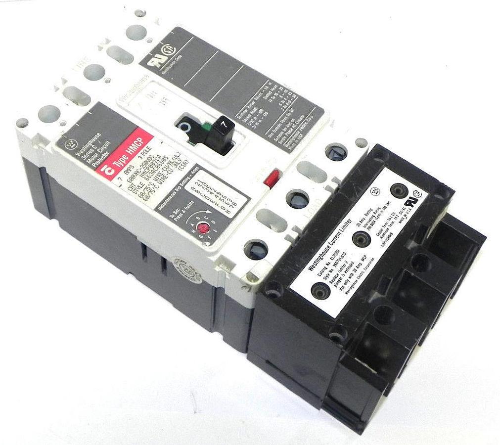 Used WESTINGHOUSE HMCP007C0 CIRCUIT BREAKER 7AMP W/ EL3030R CURRENT LIMITER 30AMP 3P