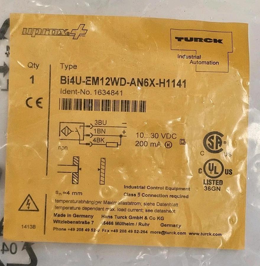 Used NEW TURCK BI4U-EM12WD-AN6X-H1141 PROXIMITY SENSOR IDENT-NO. 1634841