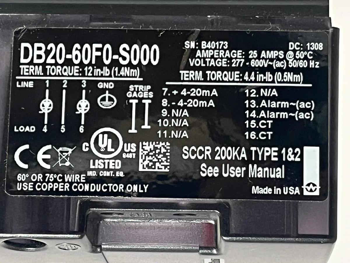 Watlow DB20-60F0-S000 DIN-A-MITE B Power Controller 25A 277-600V 3PH New Surplus