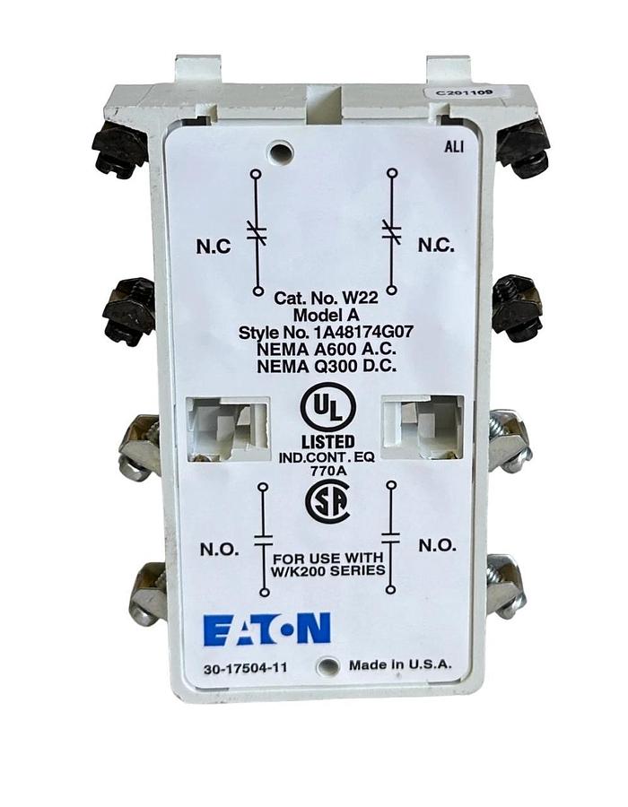 NEW EATON W22 / 1A48174G07 AUXILIARY CONTACT KIT 2NO & 2NC SCREW TERMINAL