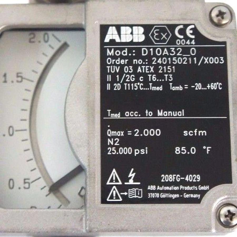 Used NEW ABB D10A32-0 FLOWMETER 1/4" NPT ORDER NO. 240150211/X003 D10A320