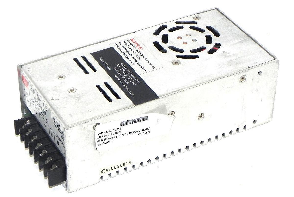 Used MEAN WELL S-240-24 POWER SUPPLY S24024 100-240VAC 5.0/2.5AMP 24VDC/10AMP