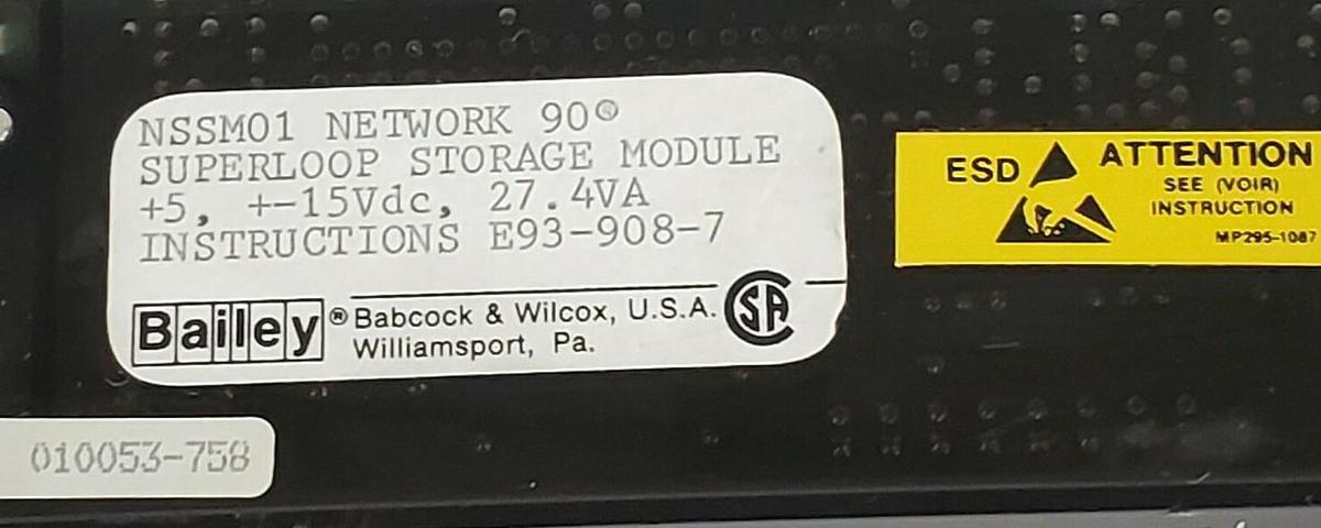 Used BAILEY CONTROLS NSSM01 MODULE SUPER LOOP STORAGE 5-15VDC 27.4VA