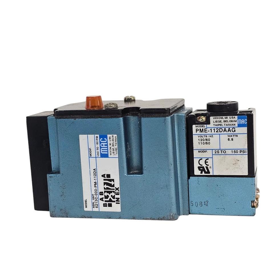 Used MAC 6213C-000-PM-112DA SOLENOID VALVE 4-WAY W/ PME-112DAAG PILOT VALVE