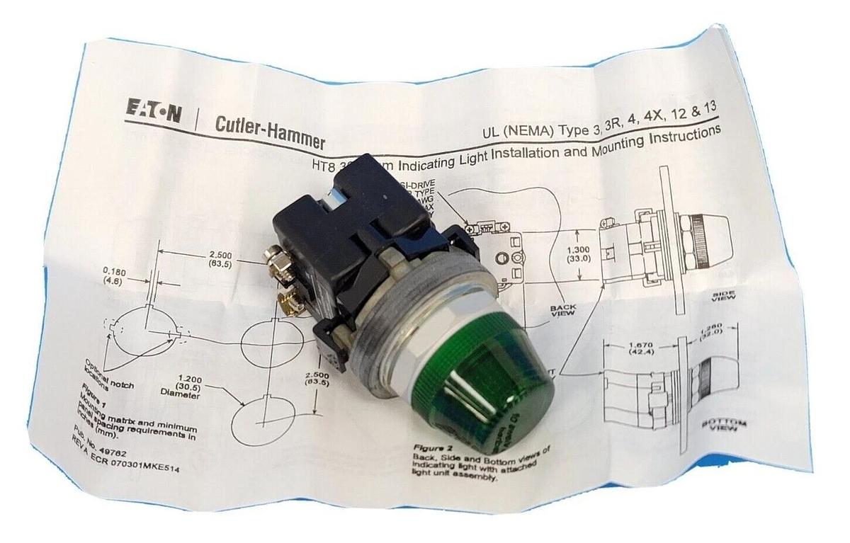 Used NIB EATON CUTLER-HAMMER HT8HBGT3 PILOT LIGHT 24V XFR GRN