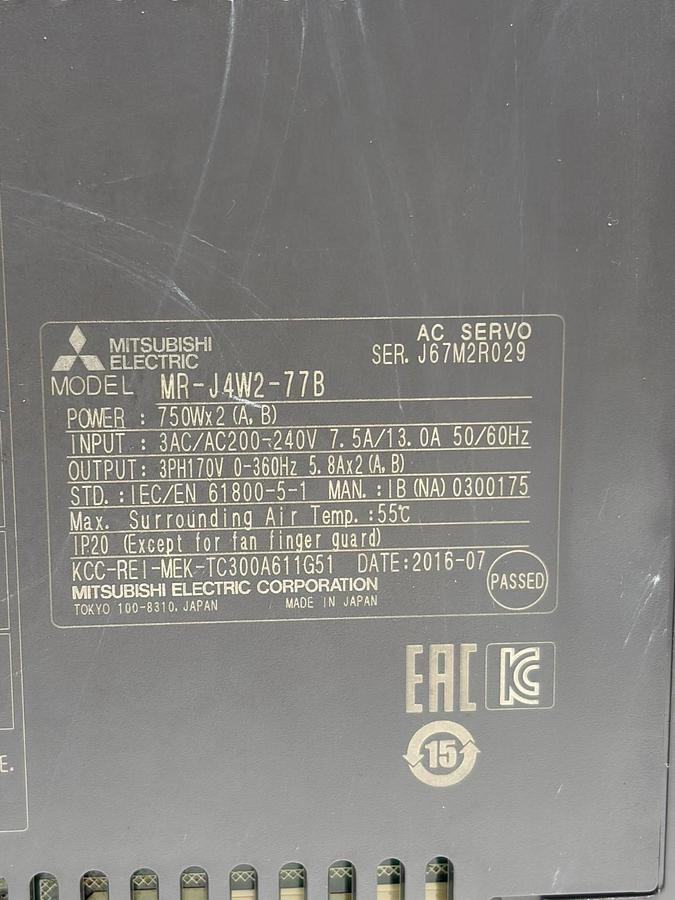 Used Mitsubishi MR-J4W2-77B AC Motion Servo Drive 2-Axis 750W MELSERVO-J4